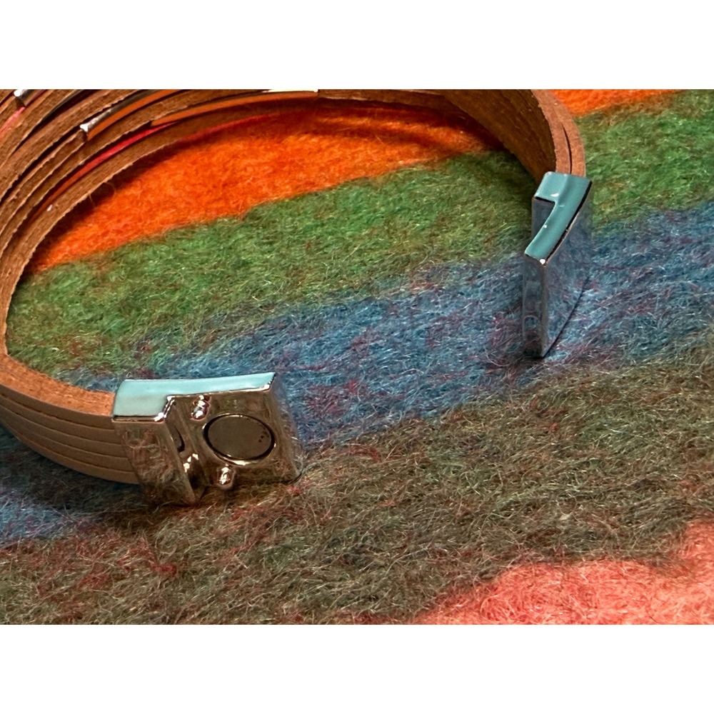 Grey Multi Strand Leather Wrap Bracelet Silver Bar Accents Magnetic Clasp 6.25in - Picture 5 of 7